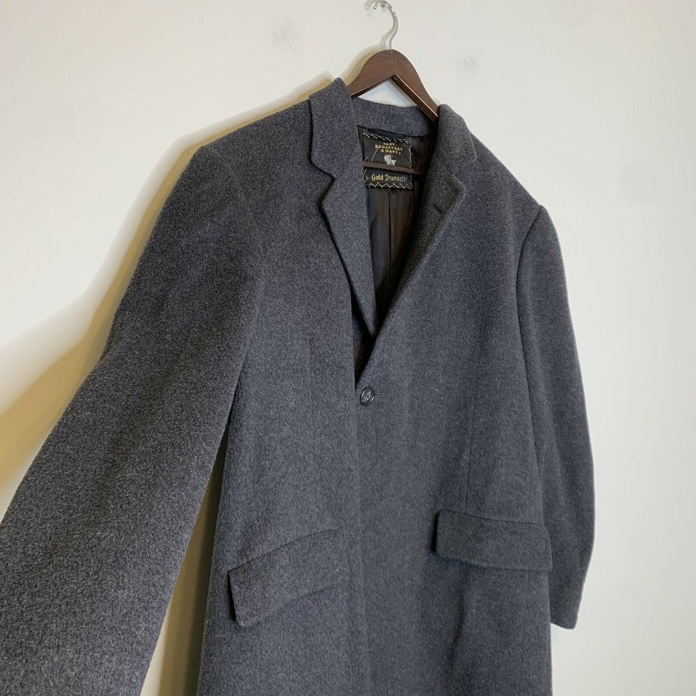 Hart Schaffner & Marx Cashmere Overcoat XL Gray Knee Length Gold Trumpeter - Picture 3 of 7